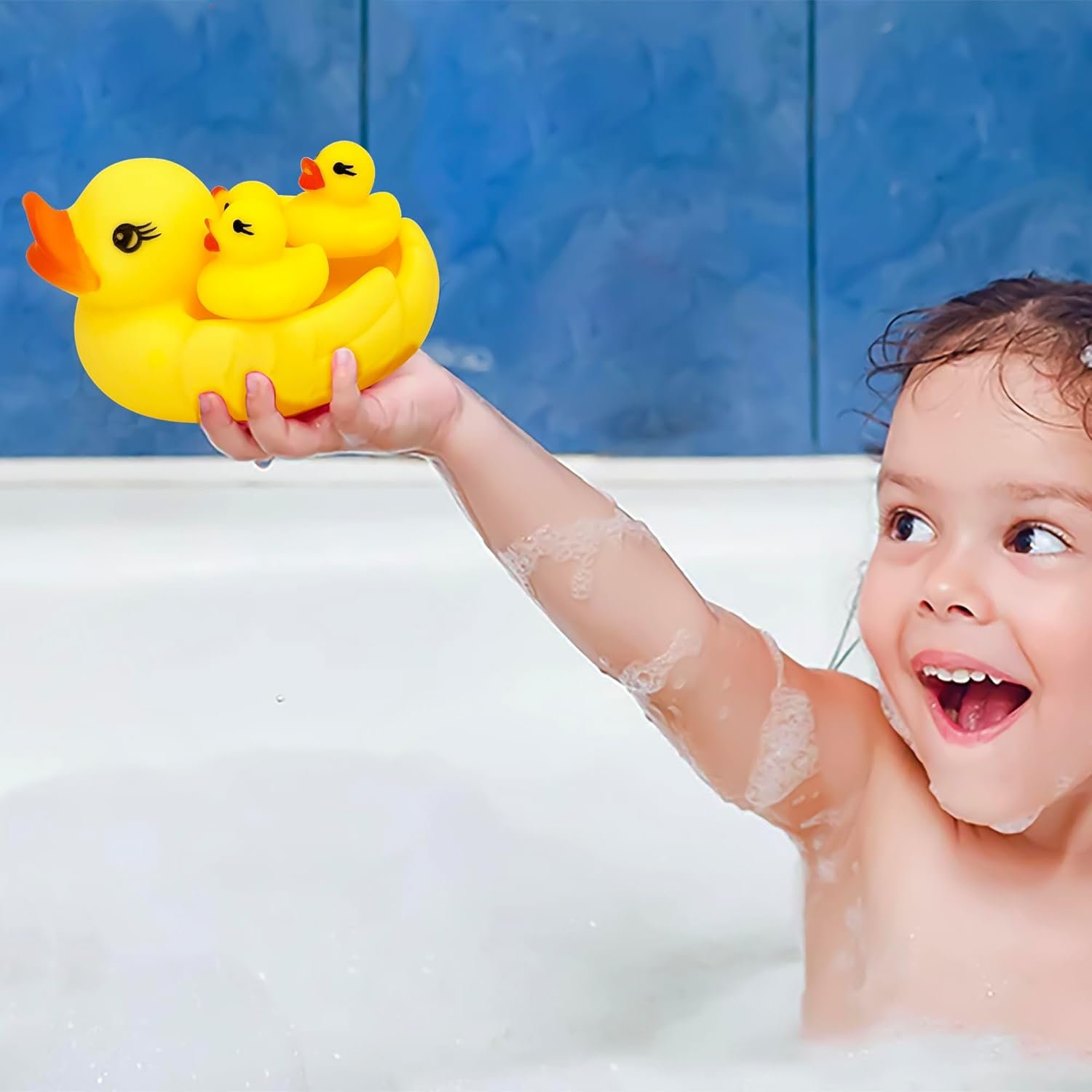 4Pcs Rubber Duck Family Set, Floating Bathtub Pool Toys for Toddlers, Fun Time Bath Toys, Soft Rubber Ducks with Beep Sound, Stocking Fillers, Kids Summer Toys 36+ Months - Image 2