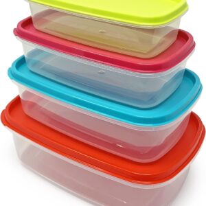 Set of 4 Food Storage Containers with Lids – Airtight & Stackable (250ml / 400ml / 700ml / 1000ml, Assorted Colors)