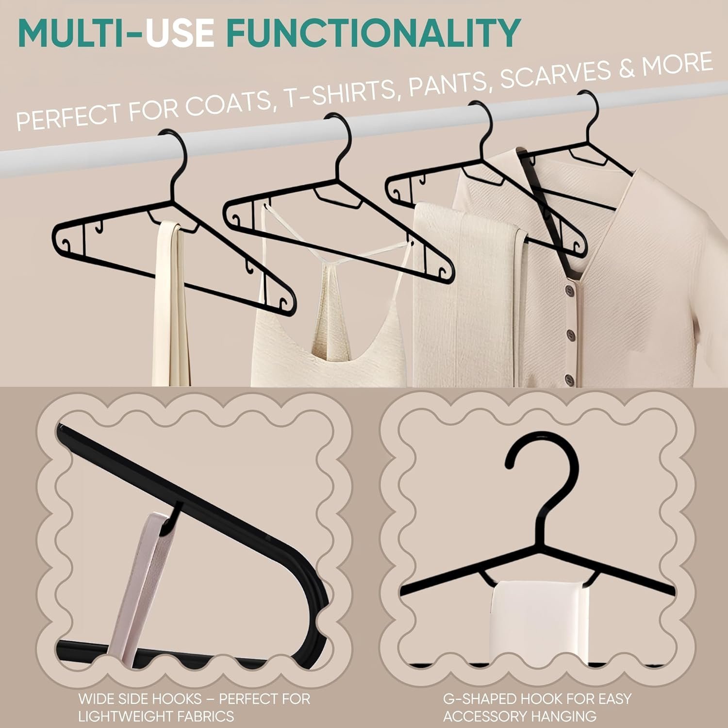 Clothes Hanger Coat Premium Quality Strong Plastic Non-slip Hangers (Black) - Image 5