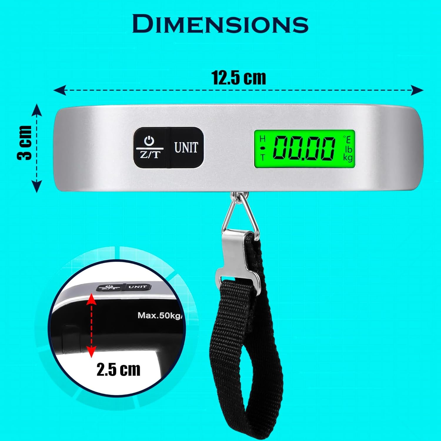 Handheld Portable Digital Luggage Scale with Grip Travel Portable Electronic Weighing Suitcase and Bag Digital Suitcase Weighing Scales (110Lb/50kg - Black) - Image 3