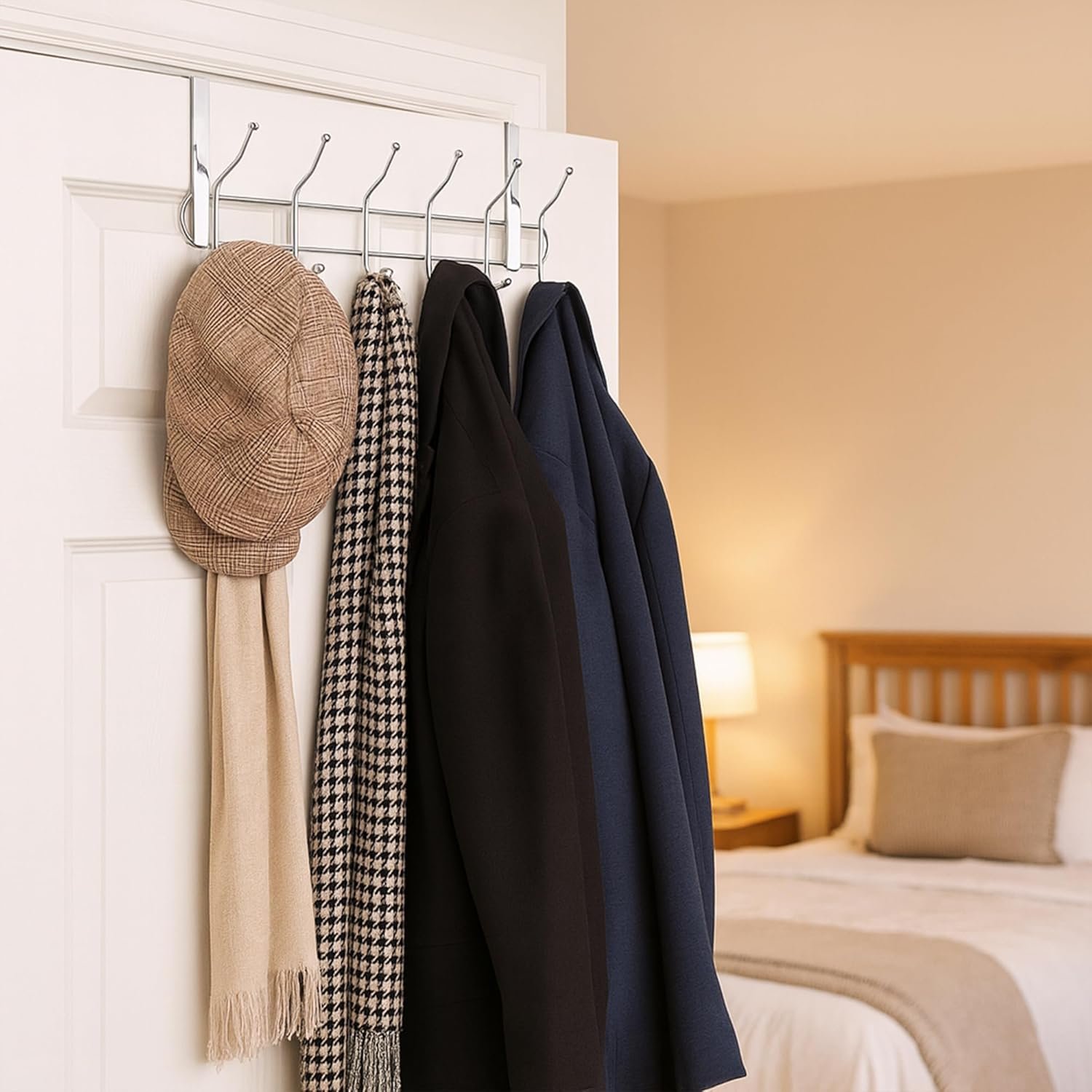 Coat Hangers - Over The Door Hooks - Chrome Heavy Duty Door Hanger for Coats Robes Hats Clothes Towels - Hanging Towel Rack Organizer - Easy Install Space Saving Bathroom Hooks - Image 2