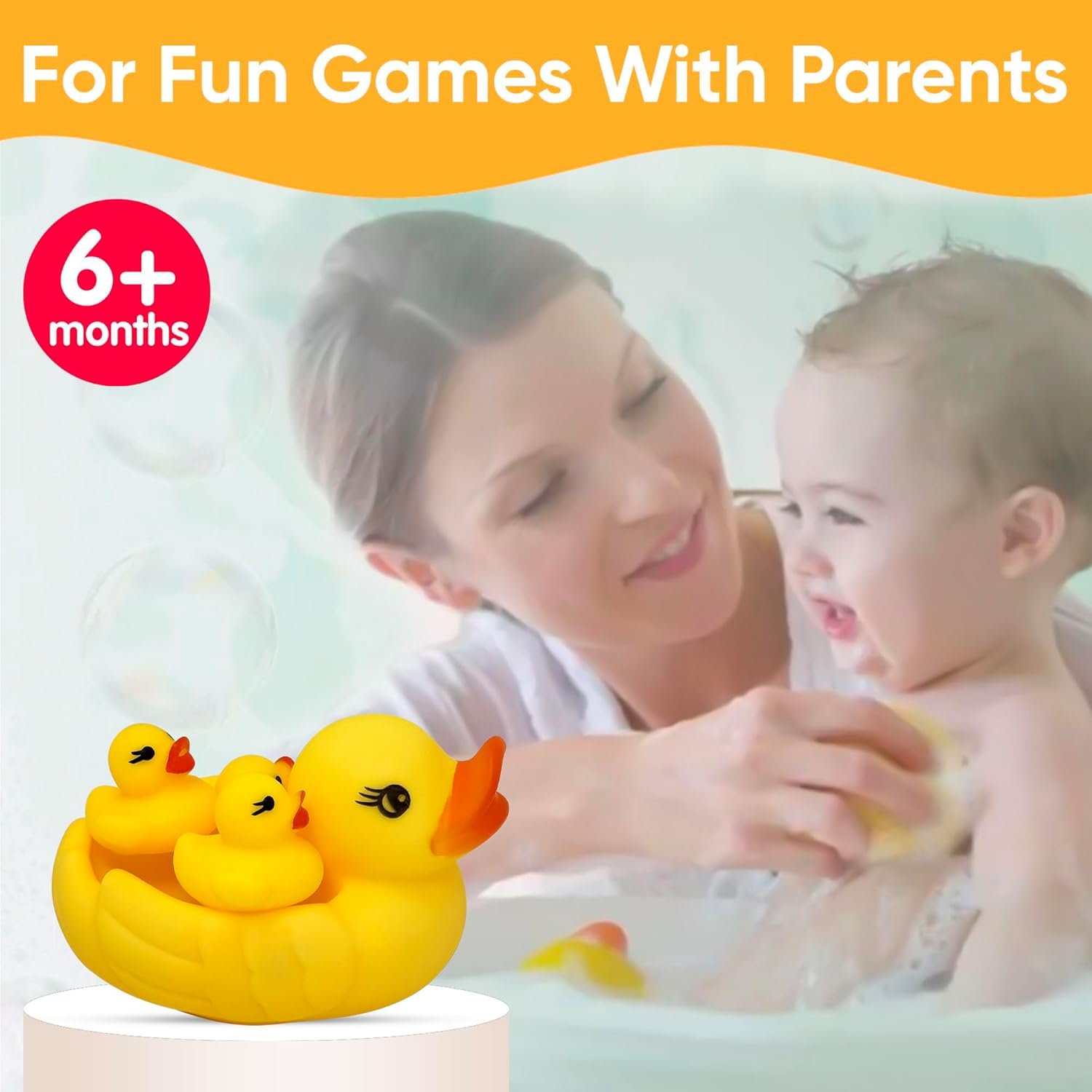 4Pcs Rubber Duck Family Set, Floating Bathtub Pool Toys for Toddlers, Fun Time Bath Toys, Soft Rubber Ducks with Beep Sound, Stocking Fillers, Kids Summer Toys 36+ Months - Image 4