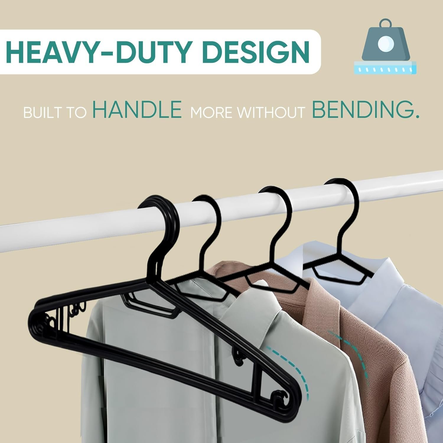 Clothes Hanger Coat Premium Quality Strong Plastic Non-slip Hangers (Black) - Image 2