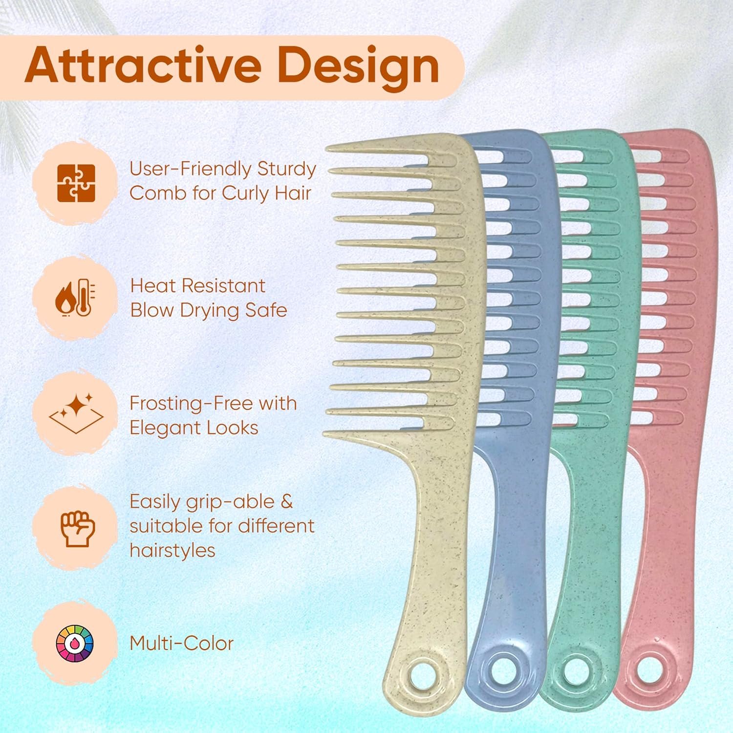 Pack of 4 Wide Tooth Hair Comb Set, Detangling Comb with Handle Hole for Easy Hanging, Durable Plastic Combs for Men and Women, Pastel Colors for Smooth, Frizz-Free Styling - Image 2