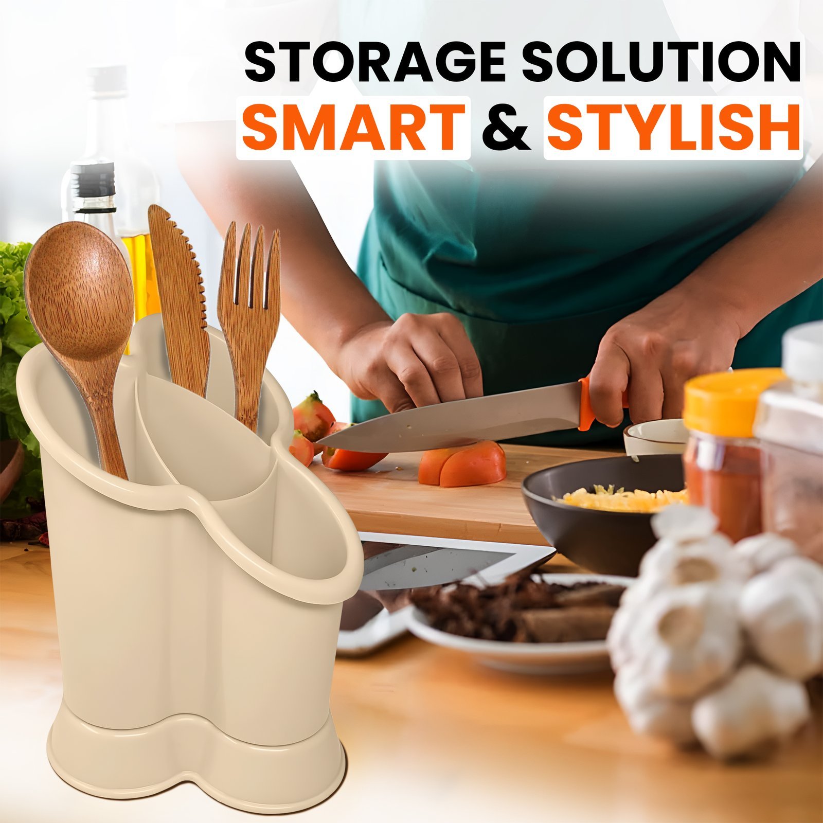 4-Compartment High-Grade Plastic Sink Tidy Cutlery Drainer – Taupe (Design 2) - Image 3