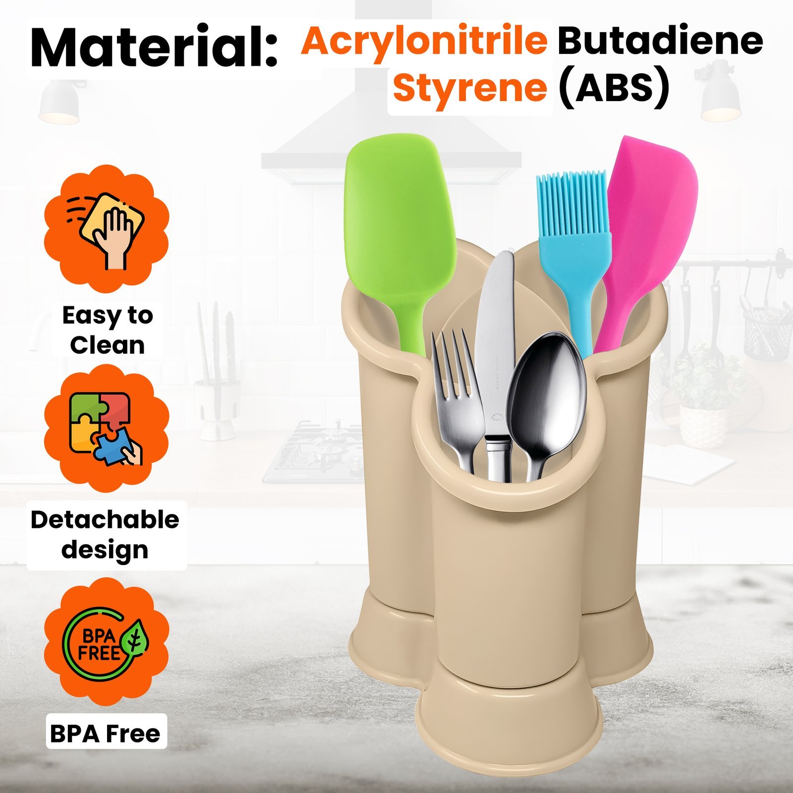 4-Compartment High-Grade Plastic Sink Tidy Cutlery Drainer – Taupe (Design 2) - Image 5