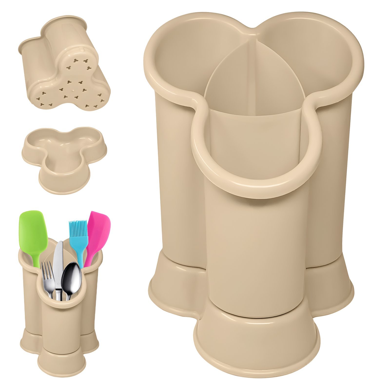 4-Compartment High-Grade Plastic Sink Tidy Cutlery Drainer – Taupe (Design 2)